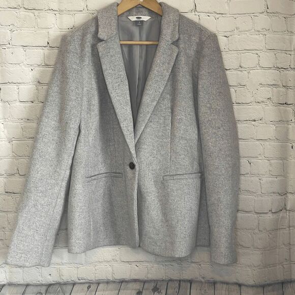 Old Navy Jackets & Blazers - Old Navy Women’s Gray Wool Blend Suit Jacket One Button Faux Pockets size large